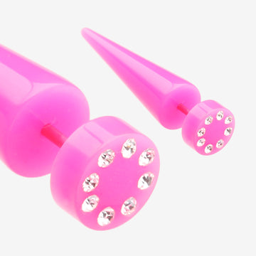 A Pair of Multi Gem Solid Acrylic Faux Taper Earring-Pink